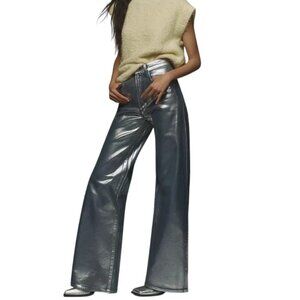 Joe's Jeans Womens Mia Foil High-Rise Wide-Leg Jeans, Party Indigo, Size 25, NWT